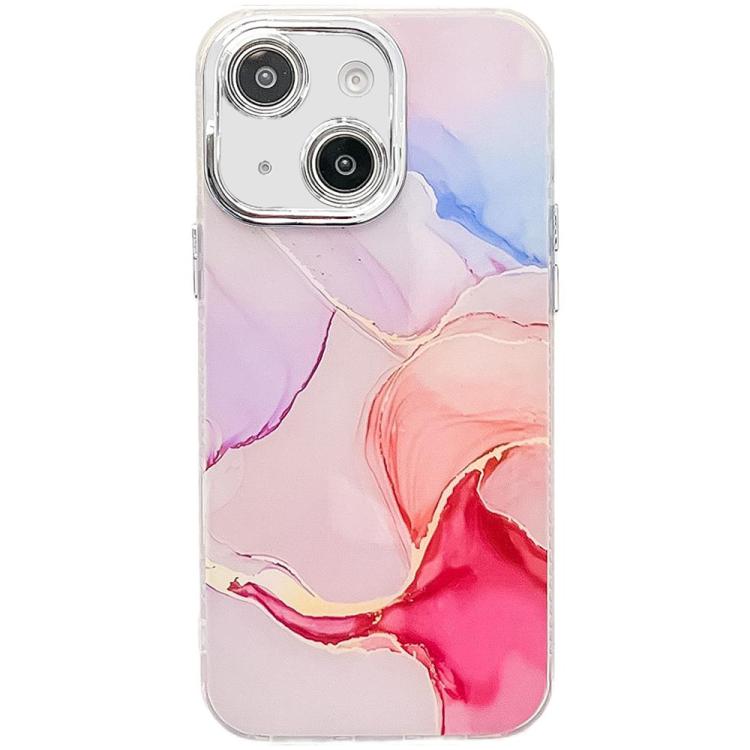 

For iPhone 14 Electroplated Marble Texture Phone Case(Red M7)