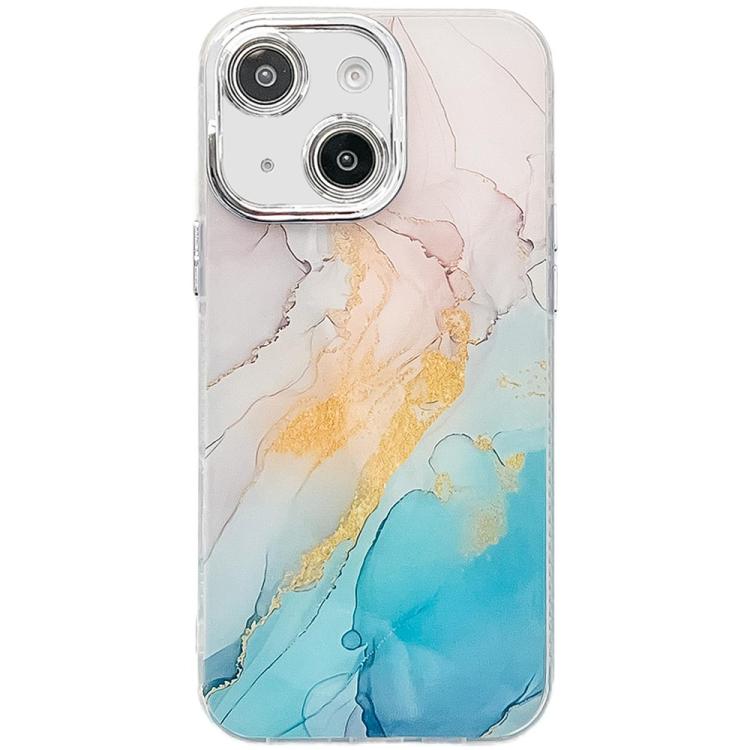 

For iPhone 14 Electroplated Marble Texture Phone Case(Yellow Green M13)