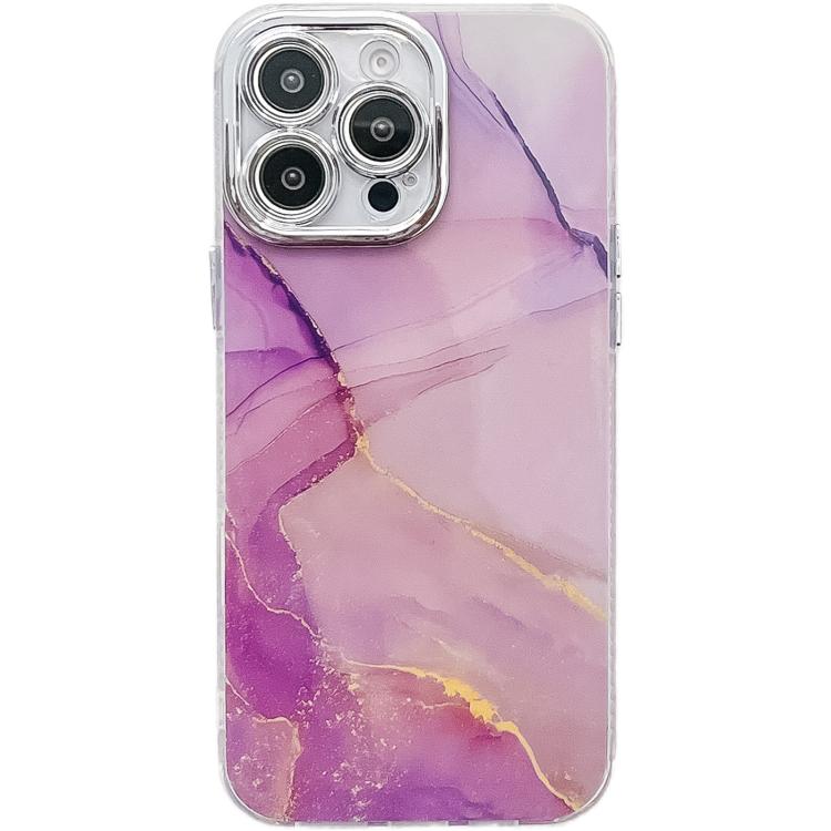 

For iPhone 14 Pro Electroplated Marble Texture Phone Case(Gold Purple Red M15)
