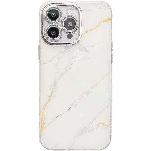 

For iPhone 14 Pro Max Electroplated Marble Texture Phone Case(Gold White M1)