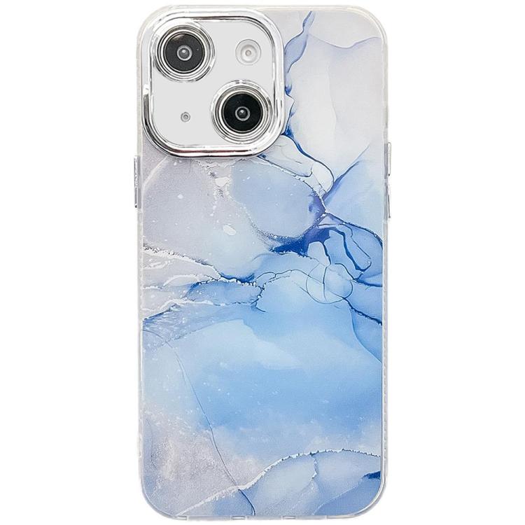 

For iPhone 15 Electroplated Marble Texture Phone Case(Blue M11)