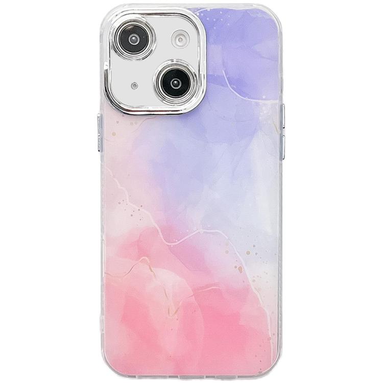 

For iPhone 15 Electroplated Marble Texture Phone Case(Purple Pink M14)