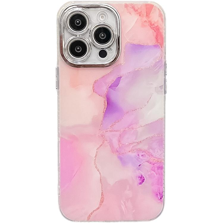 

For iPhone 15 Pro Electroplated Marble Texture Phone Case(Pink Purple M4)