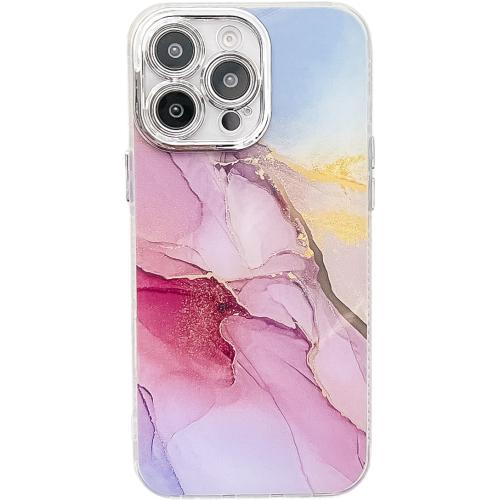 

For iPhone 15 Pro Electroplated Marble Texture Phone Case(Gold Pink Red M12)