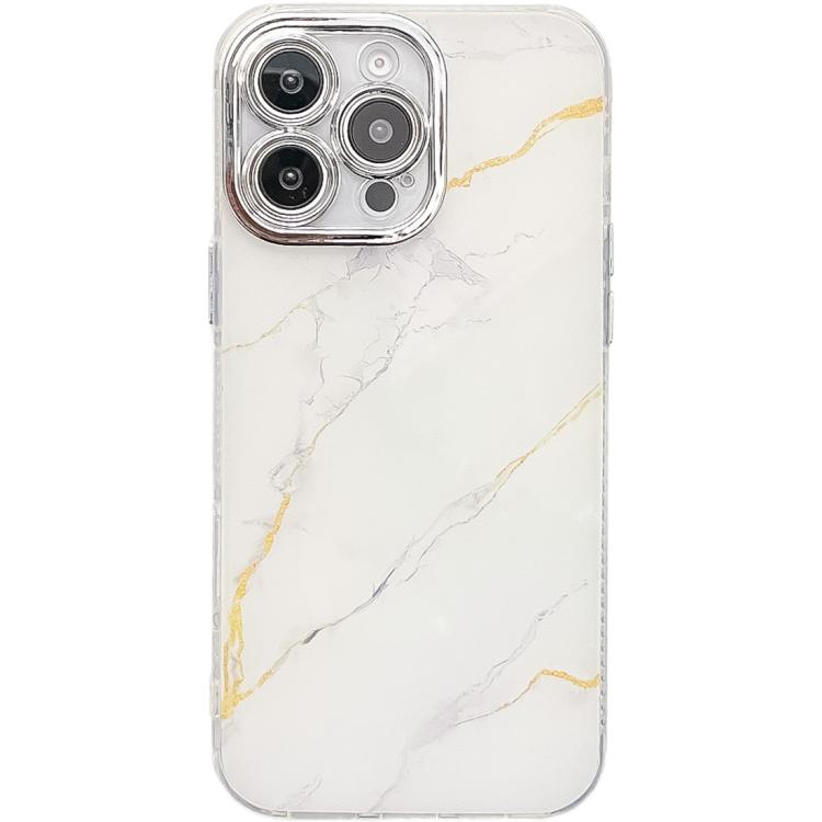 

For iPhone 15 Pro Max Electroplated Marble Texture Phone Case(Gold White M1)