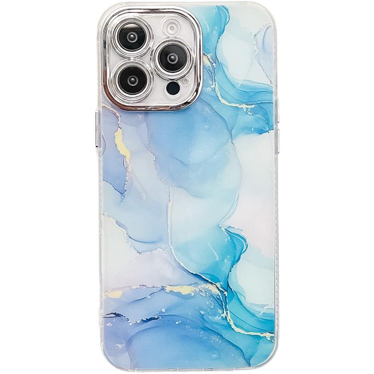 

For iPhone 15 Pro Max Electroplated Marble Texture Phone Case(Blue Green M9)