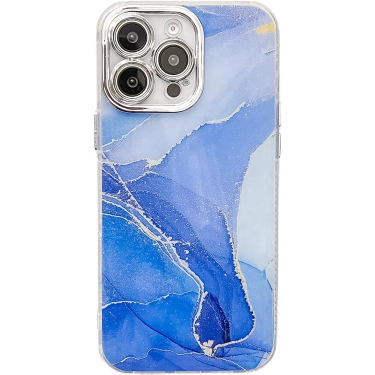 

For iPhone 15 Pro Max Electroplated Marble Texture Phone Case(Dark Blue M16)