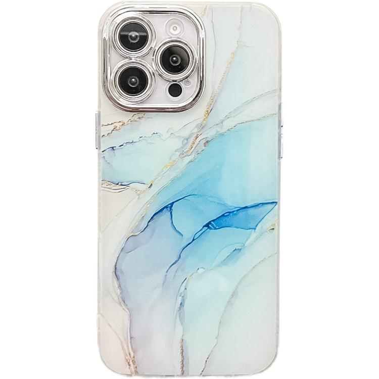 

For iPhone 16 Pro Max Electroplated Marble Texture Phone Case(Light Blue M5)