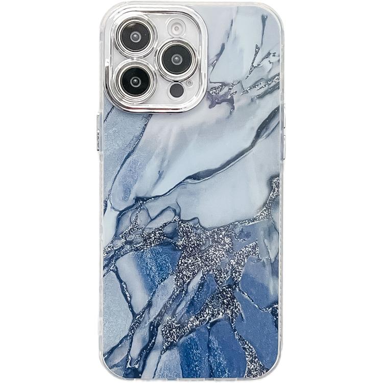

For iPhone 16 Pro Max Electroplated Marble Texture Phone Case(Navy Blue M17)