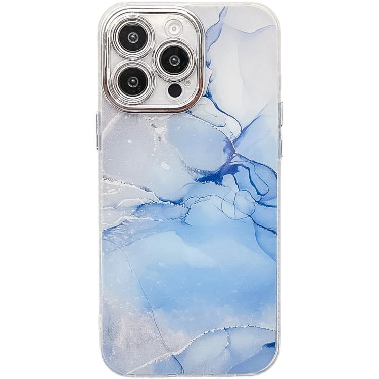 

For iPhone 16 Pro Electroplated Marble Texture Phone Case(Blue M11)