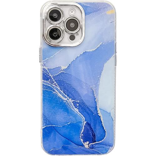 

For iPhone 16 Pro Electroplated Marble Texture Phone Case(Dark Blue M16)