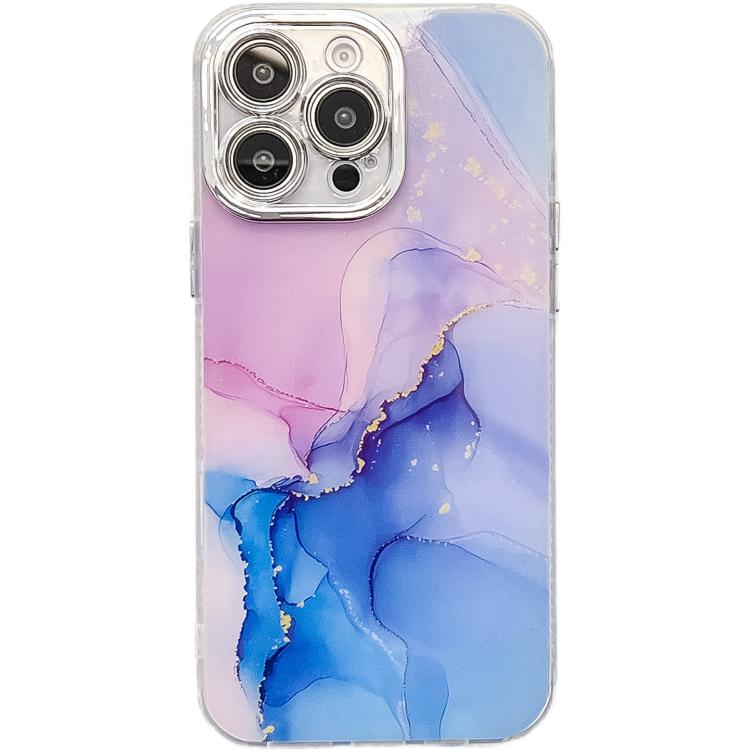 

For iPhone 16 Pro Electroplated Marble Texture Phone Case(Purple Blue M18)