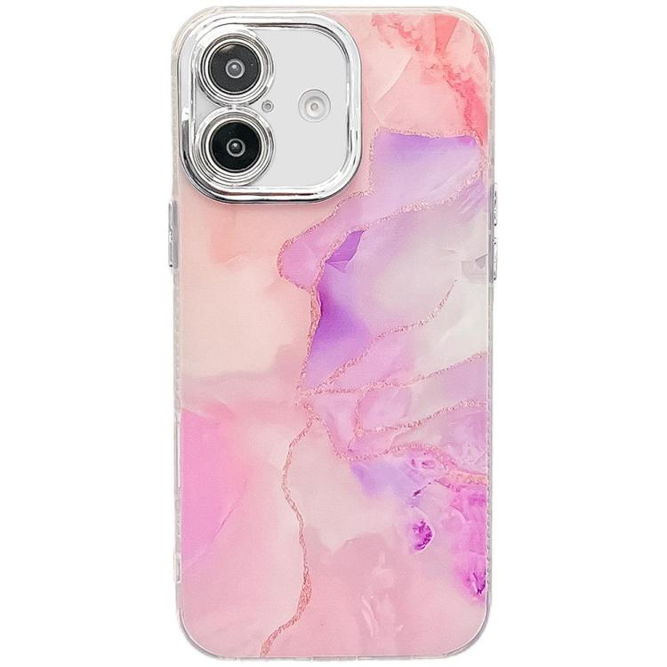 

For iPhone 16 Plus Electroplated Marble Texture Phone Case(Pink Purple M4)