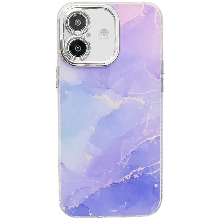 

For iPhone 16 Plus Electroplated Marble Texture Phone Case(Blue Purple M10)