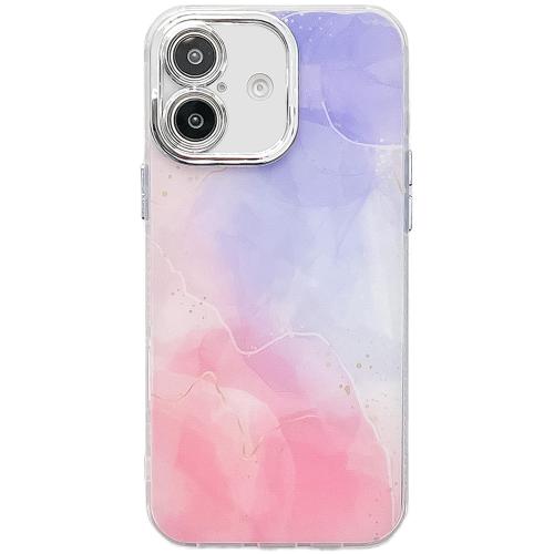 

For iPhone 16 Plus Electroplated Marble Texture Phone Case(Purple Pink M14)