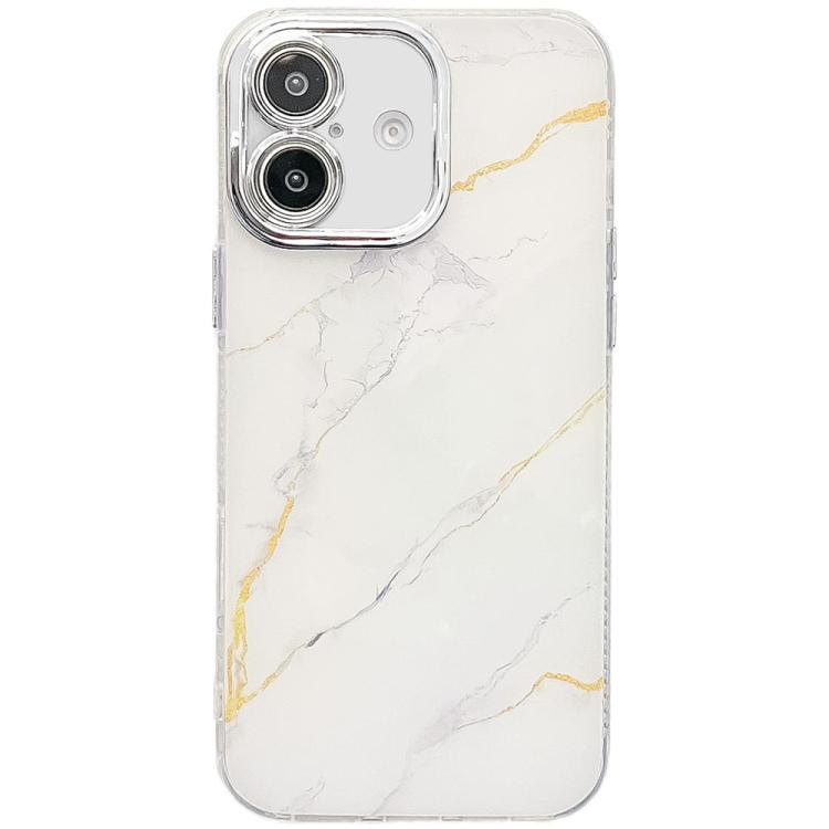 

For iPhone 16 Electroplated Marble Texture Phone Case(Gold White M1)