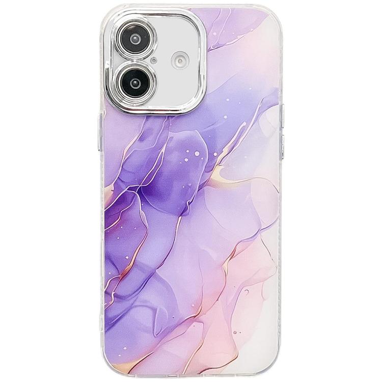 

For iPhone 16 Electroplated Marble Texture Phone Case(Purple M3)