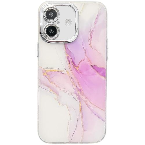 

For iPhone 16 Electroplated Marble Texture Phone Case(Light Purple M6)