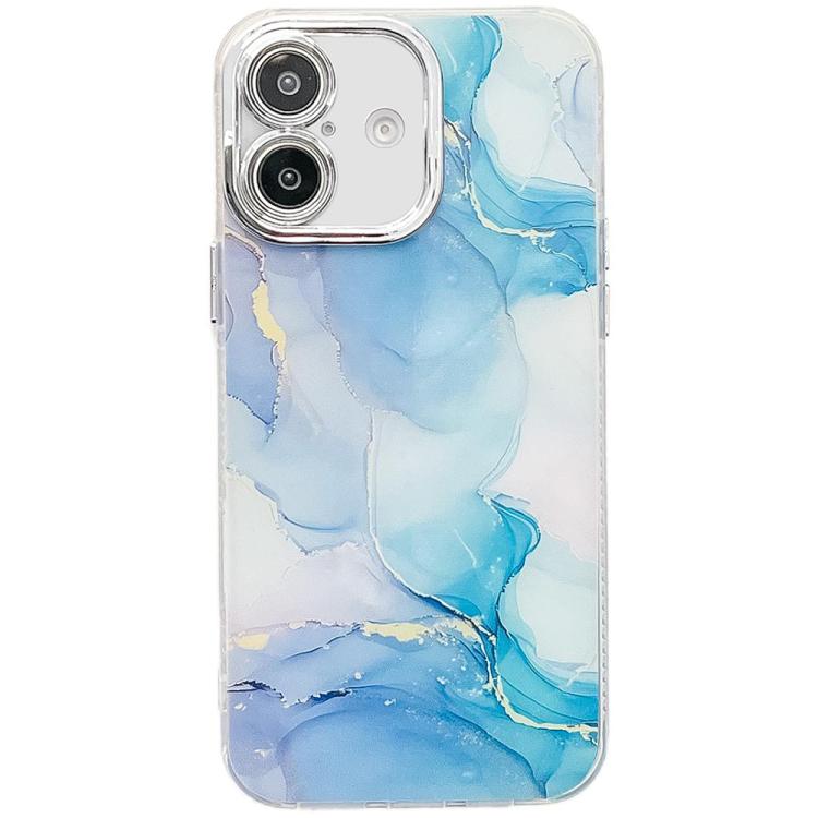 

For iPhone 16 Electroplated Marble Texture Phone Case(Blue Green M9)