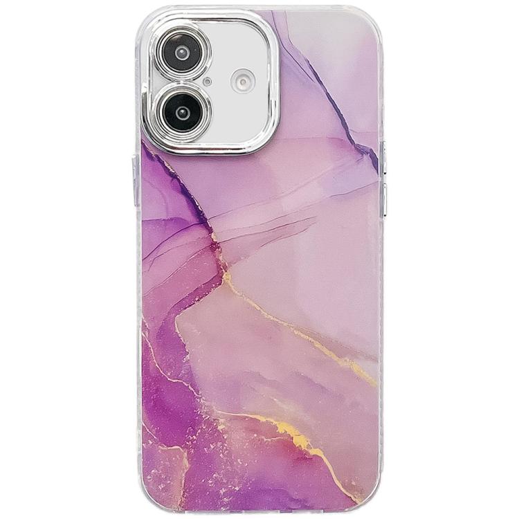 

For iPhone 16 Electroplated Marble Texture Phone Case(Gold Purple Red M15)