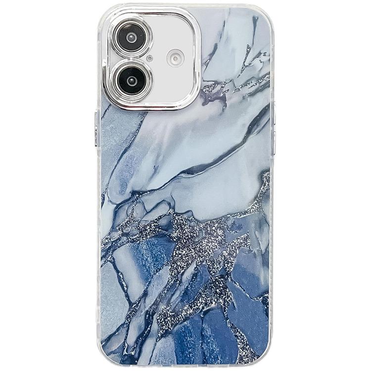 

For iPhone 16 Electroplated Marble Texture Phone Case(Navy Blue M17)