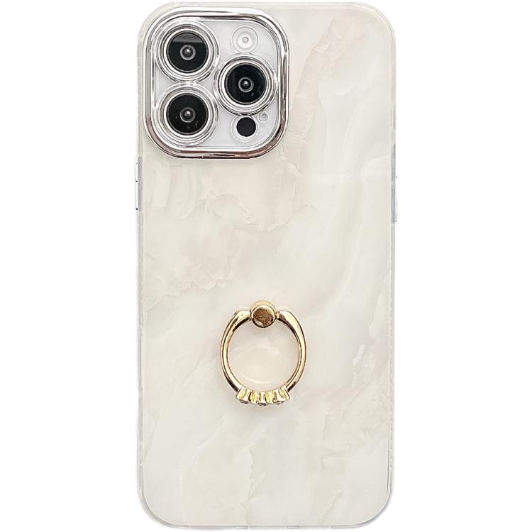 

For iPhone 16 Pro Electroplated Marble Texture Ring Holder Phone Case(White S8)