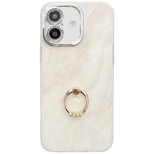 

For iPhone 16 Plus Electroplated Marble Texture Ring Holder Phone Case(White S8)