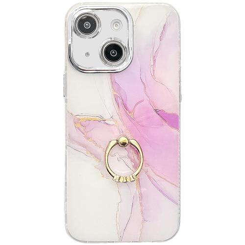 

For iPhone 14 Electroplated Marble Texture Ring Holder Phone Case(Light Purple S6)