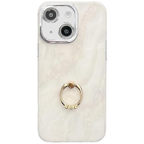 

For iPhone 13 Electroplated Marble Texture Ring Holder Phone Case(White S8)