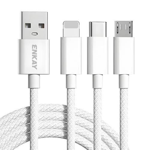 

ENKAY CB173 3-in-1 Candy Color 60W USB to 8 Pin / Type-C / Micro USB Charging Data Cable, Length:1m(White)