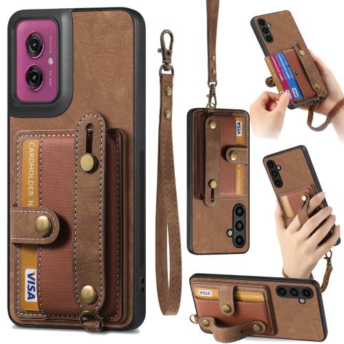 

For Motorola Moto G55 Retro Cross Wristband Wallet Leather Back Phone Case(Brown)