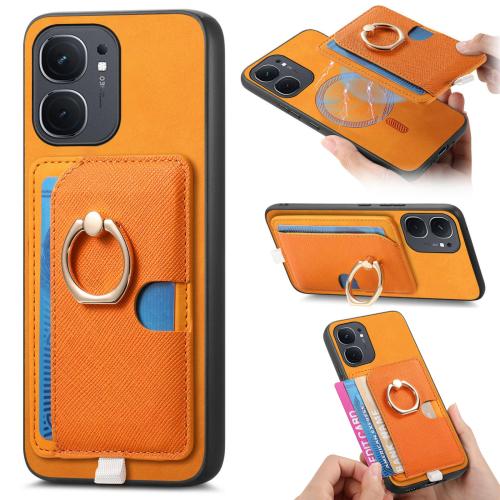 For vivo iQOO Neo9 / Neo9 Pro 5G Retro Cross Leather Ring Side Insert Card Bag MagSafe Phone Case(Yellow)