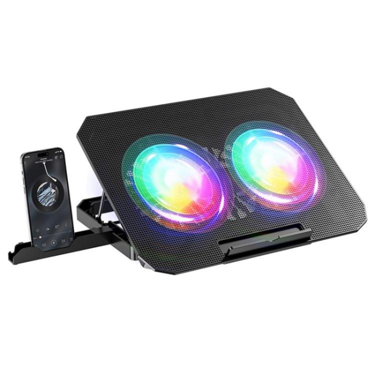 

N33 RGB Dual Fans Cooling Pad Adjustable Height Laptop Stand with Phone Holder