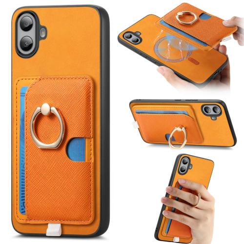 

For Nothing CMF Phone 1 Retro Cross Leather Ring Side Insert Card Bag MagSafe Phone Case(Yellow)