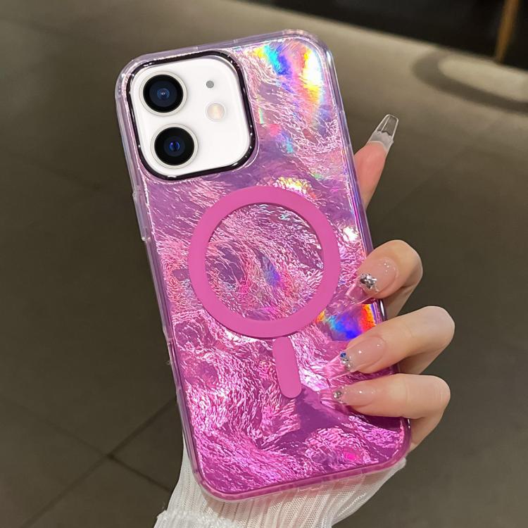 

For iPhone 12 Plating Gradient Glacier Texture MagSafe Phone Case(Pink)