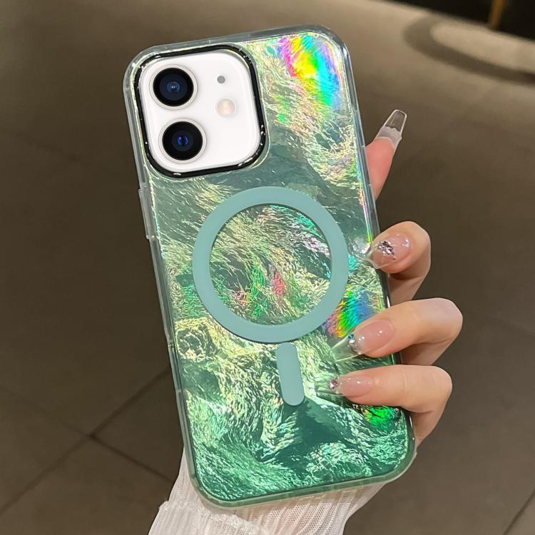 

For iPhone 12 Plating Gradient Glacier Texture MagSafe Phone Case(Green)