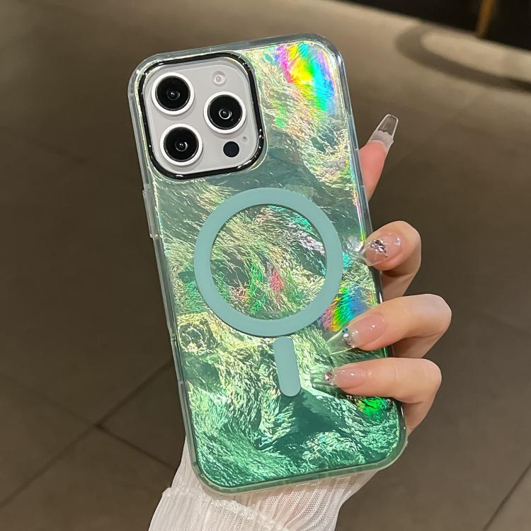

For iPhone 12 Pro Max Plating Gradient Glacier Texture MagSafe Phone Case(Green)