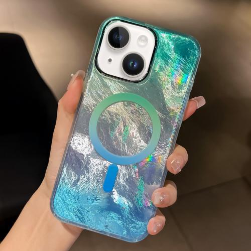 

For iPhone 13 Plating Gradient Glacier Texture MagSafe Phone Case(Silver Blue)