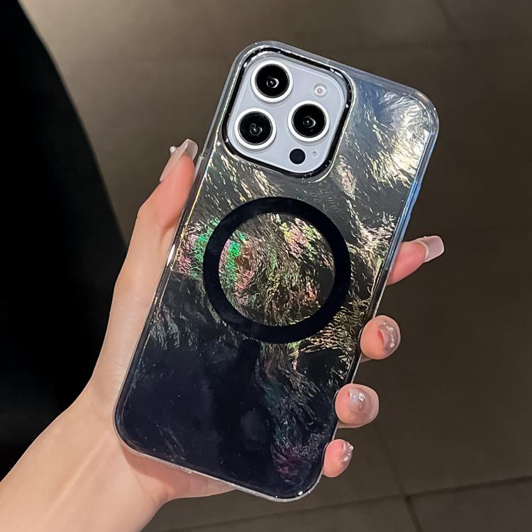 

For iPhone 13 Pro Plating Gradient Glacier Texture MagSafe Phone Case(Black)