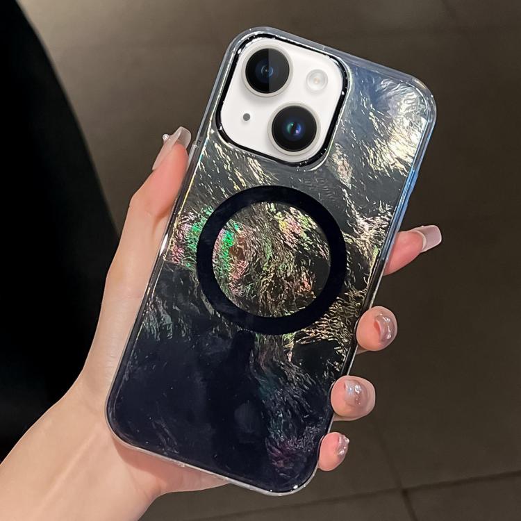 

For iPhone 14 Plating Gradient Glacier Texture MagSafe Phone Case(Black)