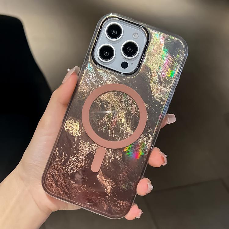 

For iPhone 15 Pro Plating Gradient Glacier Texture MagSafe Phone Case(Titanium Gold)