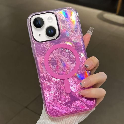 

For iPhone 15 Plus Plating Gradient Glacier Texture MagSafe Phone Case(Pink)