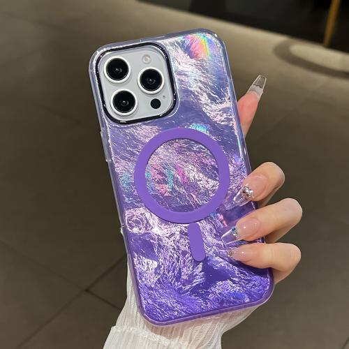 

For iPhone 16 Pro Plating Gradient Glacier Texture MagSafe Phone Case(Purple)