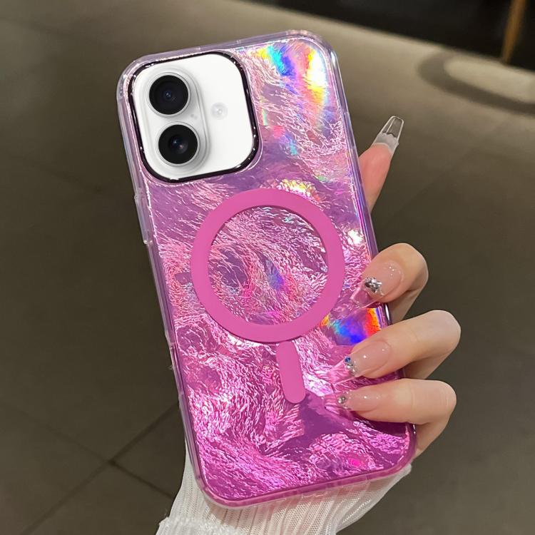 

For iPhone 16 Plating Gradient Glacier Texture MagSafe Phone Case(Pink)