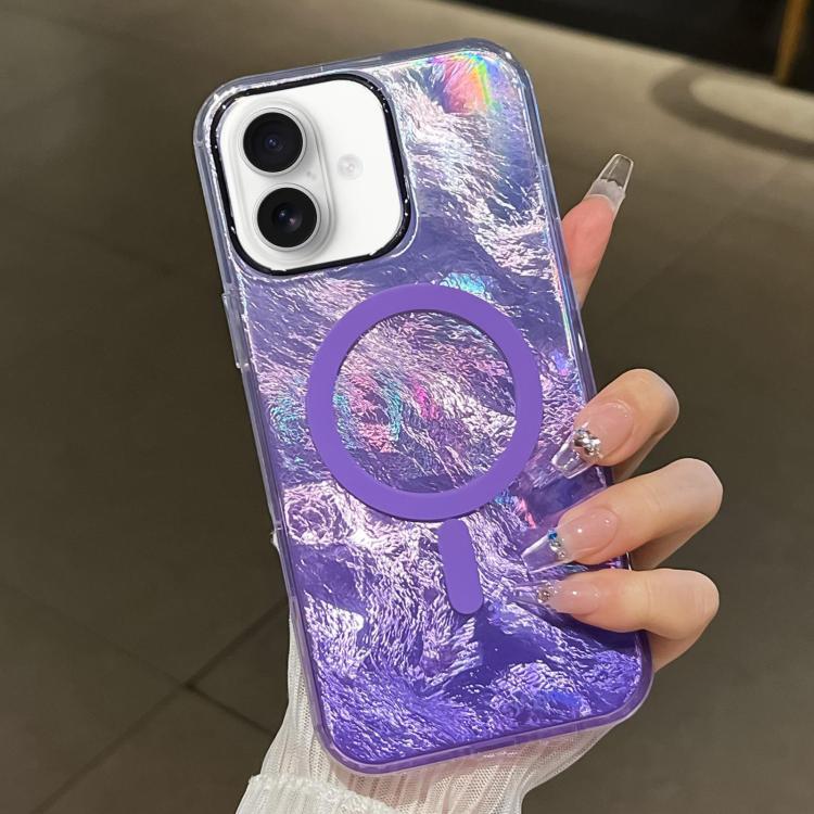 

For iPhone 16 Plating Gradient Glacier Texture MagSafe Phone Case(Purple)