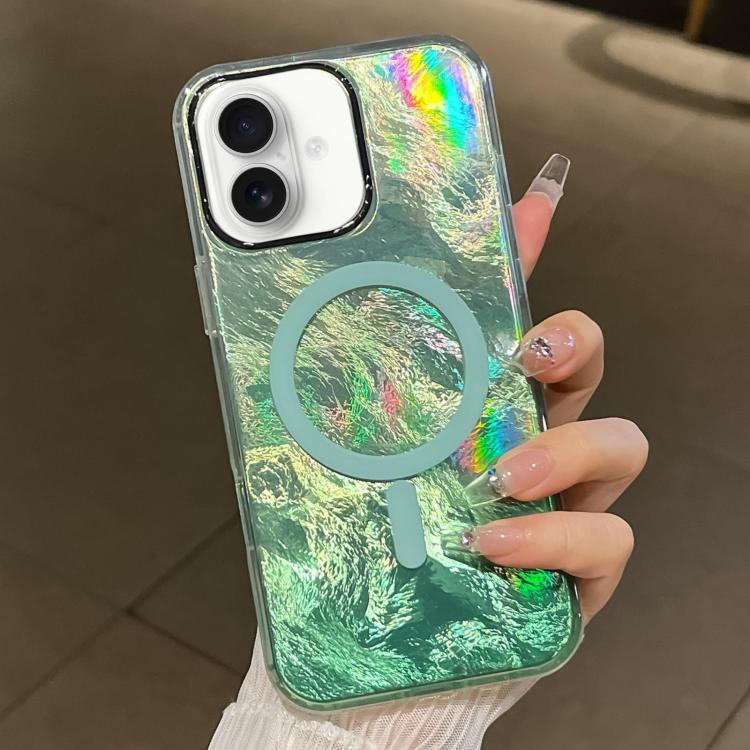

For iPhone 16 Plating Gradient Glacier Texture MagSafe Phone Case(Green)