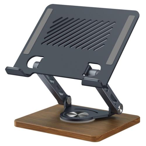 

J27 Desktop Foldable Rotating Wooden Base Tablets Laptops Metal Cooling Holder(Grey)