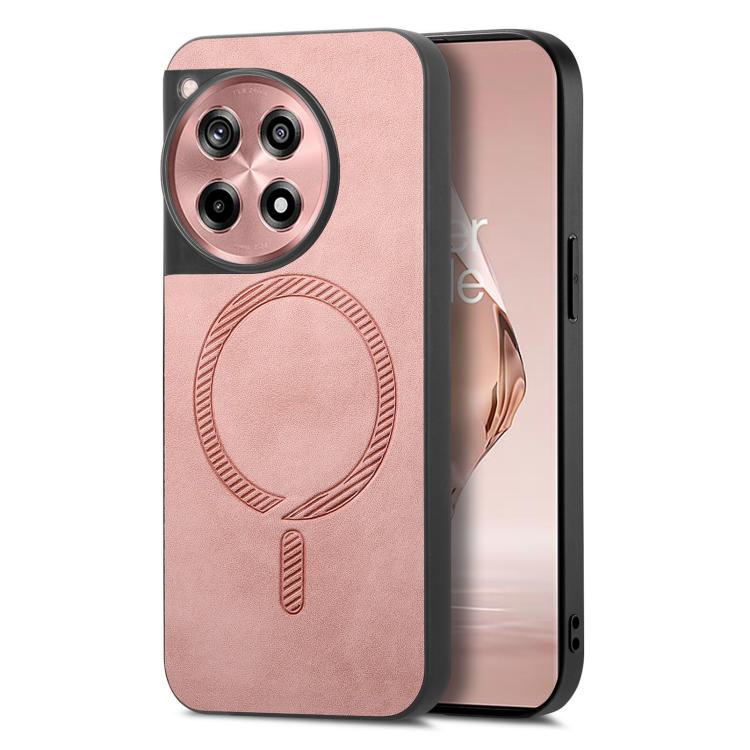 

For OnePlus Ace 3 / 12R 5G Solid Color Retro Magsafe PU Back Cover Phone Case(Pink)
