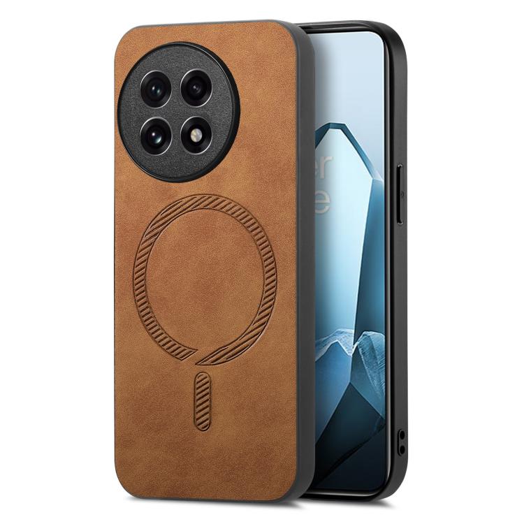 

For OnePlus 13 Solid Color Retro Magsafe PU Back Cover Phone Case(Brown)