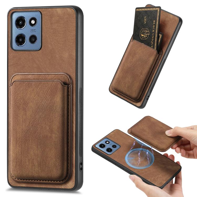 

For Motorola Moto G 5G 2025 Retro Leather Card Bag Magnetic Phone Case(Brown)
